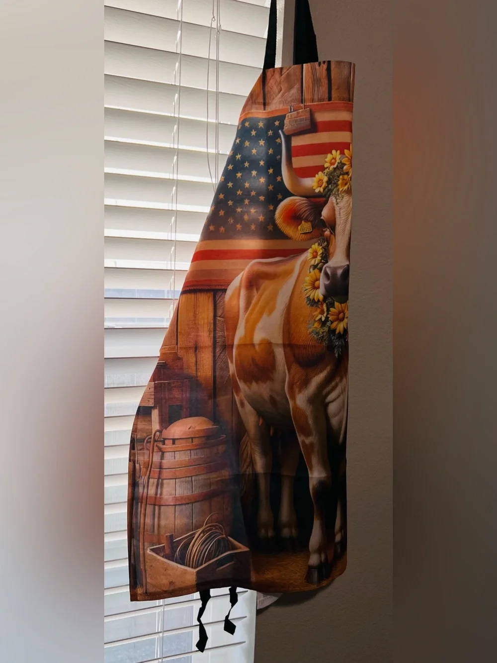 Farmhouse Cow Apron Patriotic American Flag Floral Kitchen BBQ New